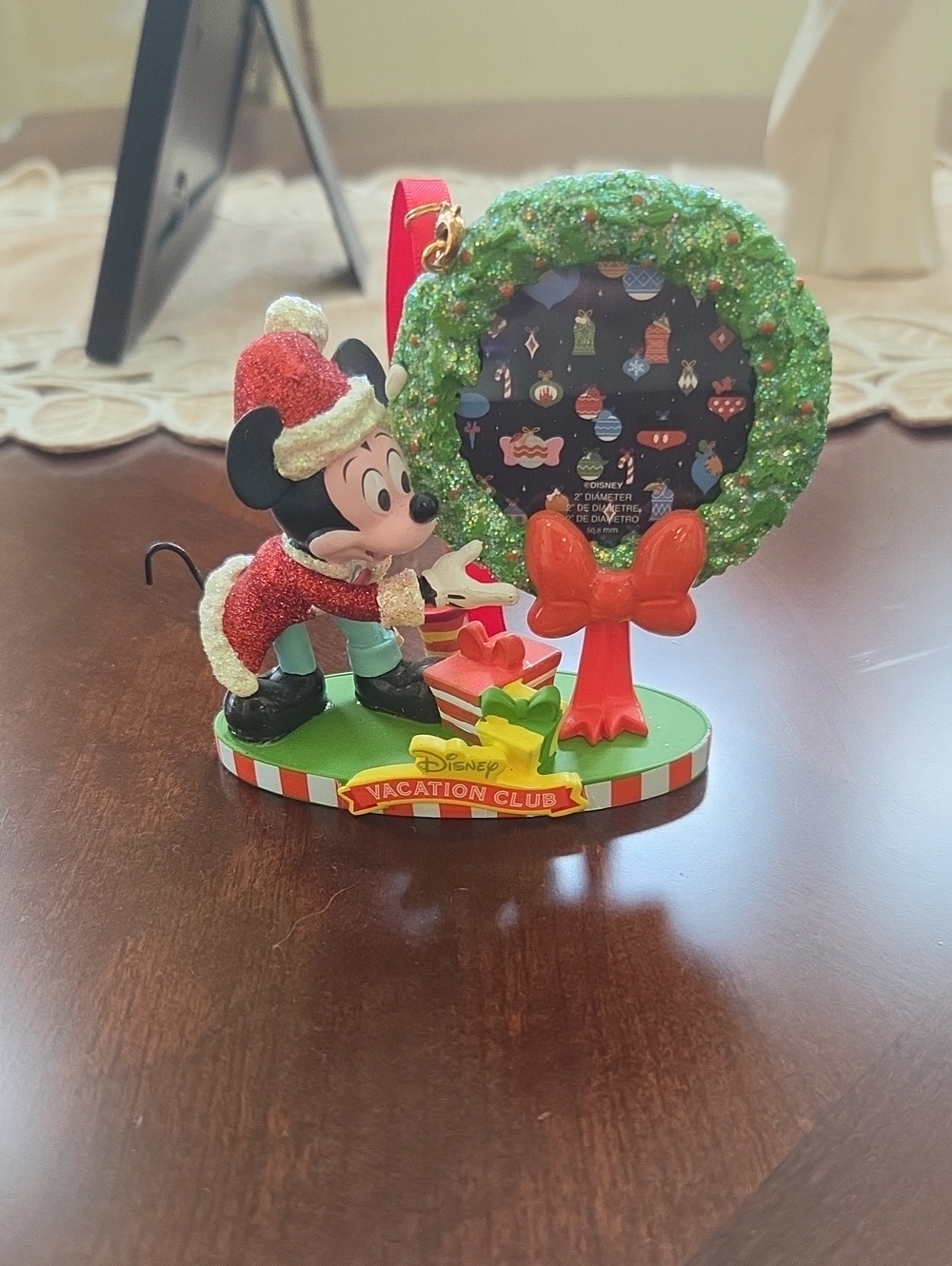 Mickey Mouse Holiday Wreath Ornament - Red & Green